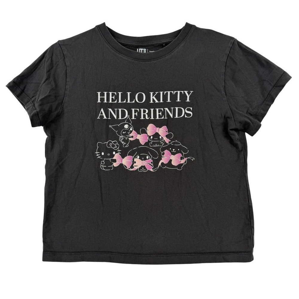 Uniqlo Shirt Womens Small Gray Hello Kitty Sanrio Graphic Cropped Tee Top